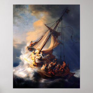 Jesus Lugnar Stormen Sea of Galilee Rembrandt Poster
