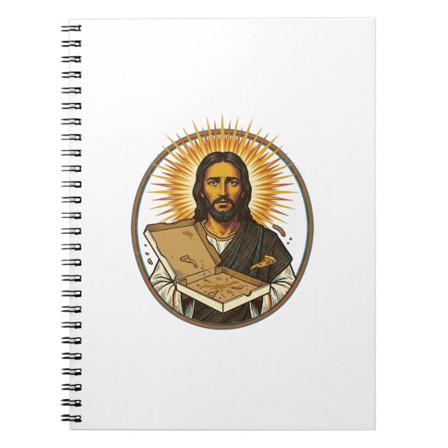 Jesus lurad av tom pizzaförpackning Partyröjer Anteckningsbok (Framsidan)