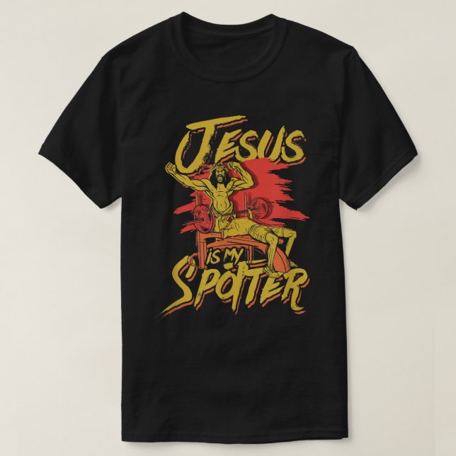 Jesus lyfter och kroppsbyggnad t shirt (Design framsida)