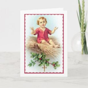 Jesus Manger Kristus Child Rosary Holly Berry Stra Helgkort