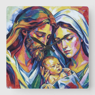 Jésus Marie et Joseph Fyrkantig Klocka