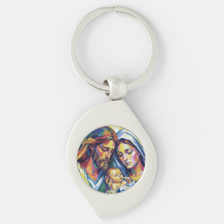 Jésus Marie et Joseph Swirl Silverfärgad Nyckelring