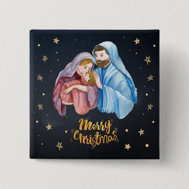 Jesus, Mary and Joseph - Merry Christmas Knapp (Framsida)