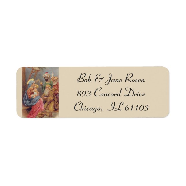 Jesus Mary Joseph Natim Manger Flowers Returadress Etikett (Framsidan)