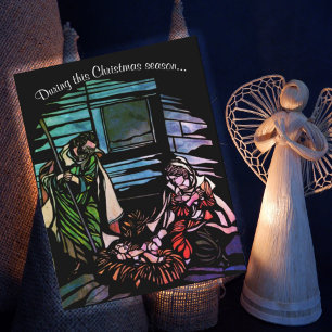 Jesus Mary och Joseph Stached Glass Helgdag Card Helgkort