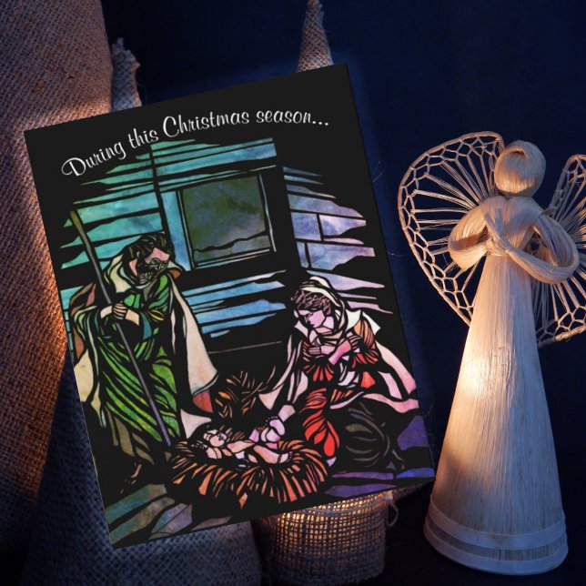 Jesus Mary och Joseph Stached Glass Helgdag Card Helgkort (Skapare uppladdad)