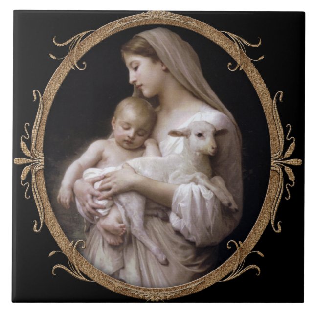 JESUS, MARY OCH LAMB.EN KAKELPLATTA (Framsidan)