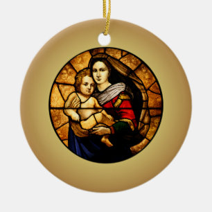 Jesus ~ Mary ~ Stached Glass Panel ~ Julgransprydnad Keramik