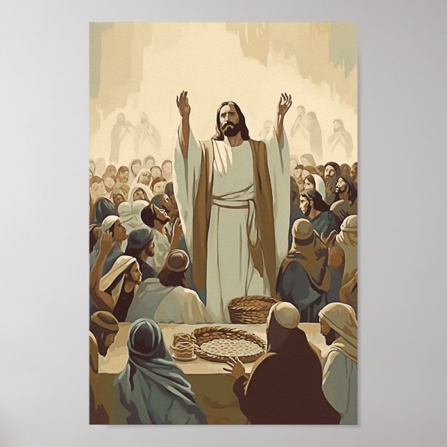Jesus Matar 5000 Kristus Bible Verses Story Gud Poster (Framsidan)
