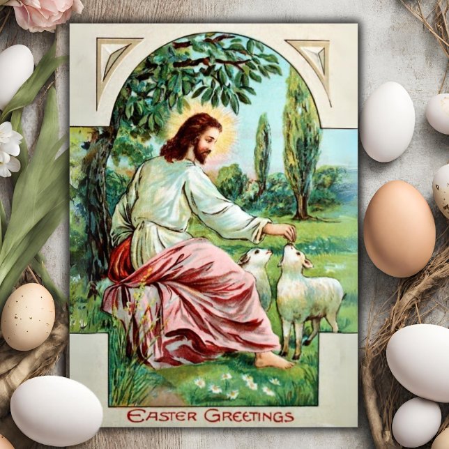 Jesus Matar Lambs Anpassningsbar Christian Påsk Helgkort (Jesus Feeding The Lambs Custom Christian Easter Holiday Card)