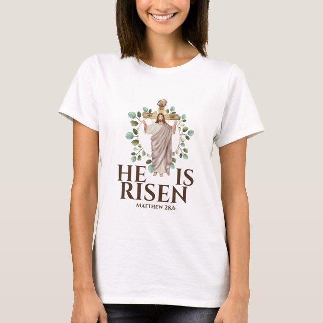 Jesus Matthew 28.6 Han är Risen Påsk Helgdag T Shirt (Framsida)