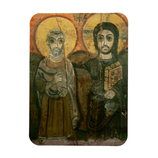 Jesus med Abbot Coptic Icon Magnet (Vertikal)