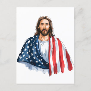 Jesus med abstrakt av amerikanska flagga vykort