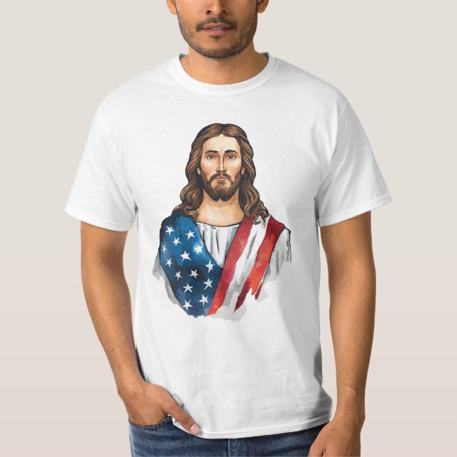 Jesus med amerikansk flagga t shirt (Framsida)