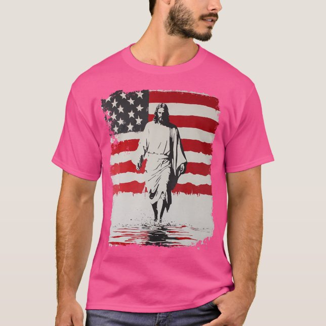 Jesus med amerikansk Flagga T Shirt (Framsida)