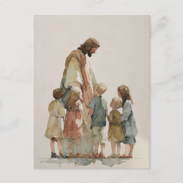 Jesus med barn  vykort (Framsida)