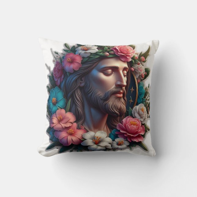 Jesus med blommor Dekorativ kudde (Framsida)