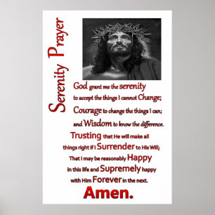 Jesus med bröstkorg på huvudet Serenity Prayer Poster