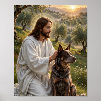 Jesus med Chocolate Heeler — Kristen konst Poster