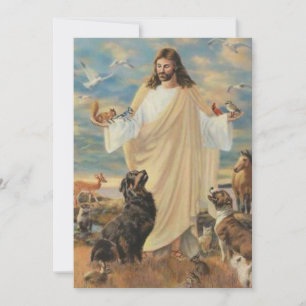 Jesus med djuren julkort