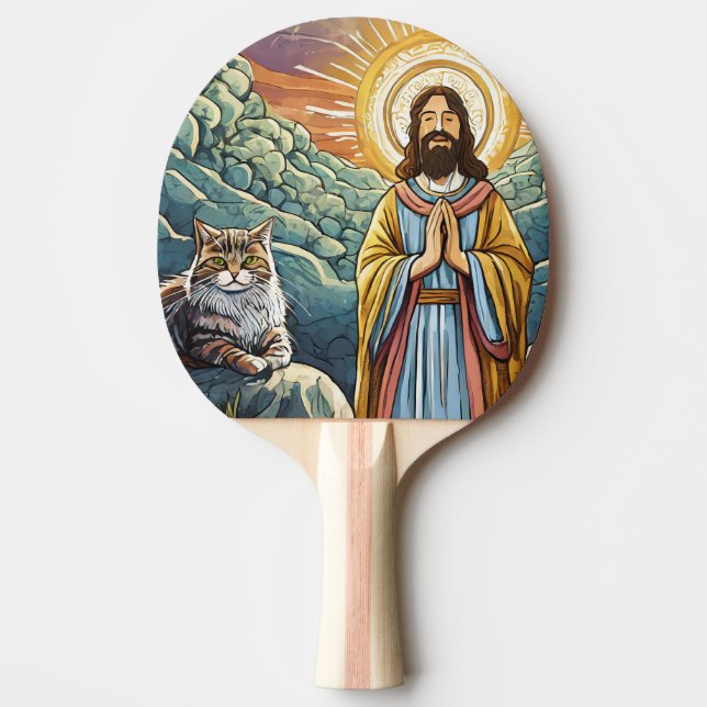 Jesus med en katt pingisracket! pingisracket (Framsidan)