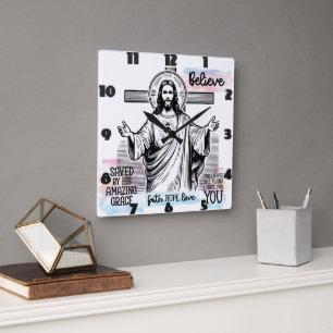 Jesus med en serenblick fyrkantig klocka