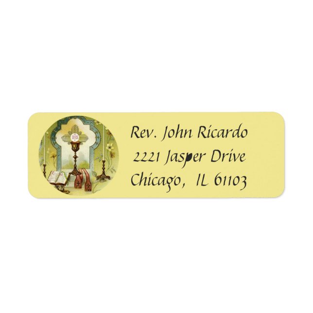 Jesus med Eucharist & Chalice Returadress Etikett (Framsidan)