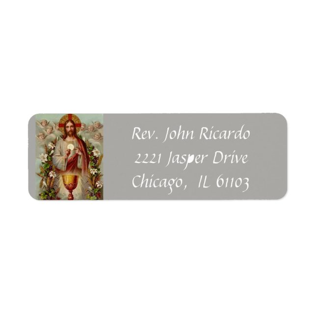 Jesus med Eucharist & Chalice Returadress Etikett (Framsidan)