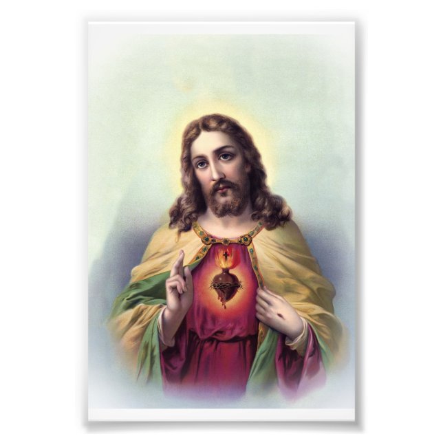 Jesus med glödande hjärta fototryck (Framsidan)