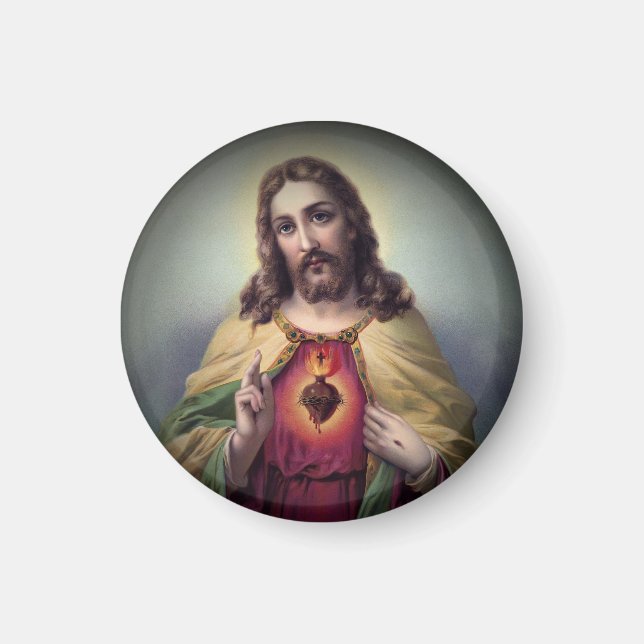 Jesus med Glowing Helig Heart Magnet (Framsidan)