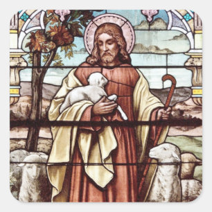 Jesus med hans får fyrkantigt klistermärke