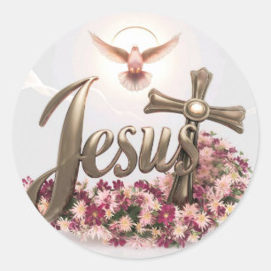 Jesus med heliga duva och kor 1 runt klistermärke