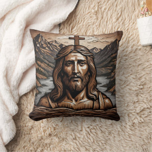 Jesus med Kor överseende bergslandskap Kudde