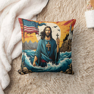 Jesus med kor vid vinkara solnedgång/berg kudde