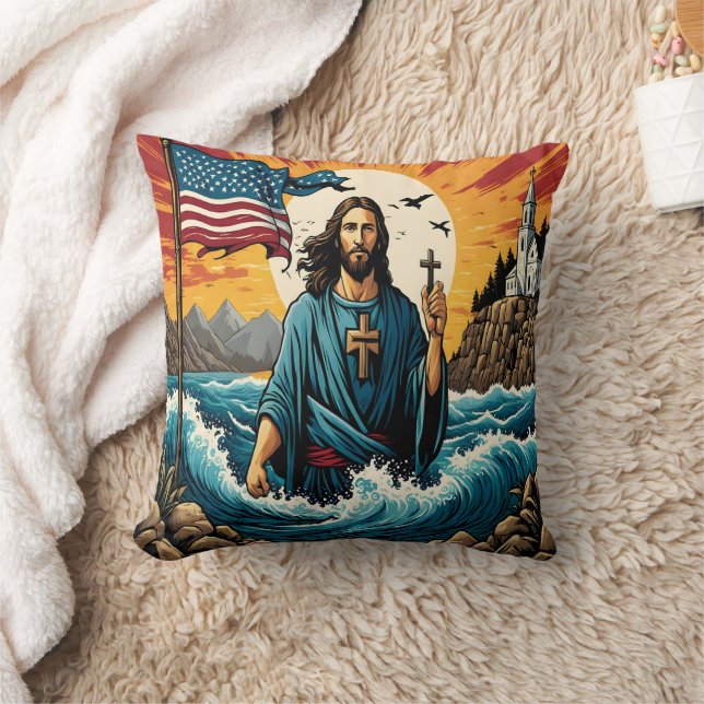 Jesus med kor vid vinkara solnedgång/berg kudde (Filt)