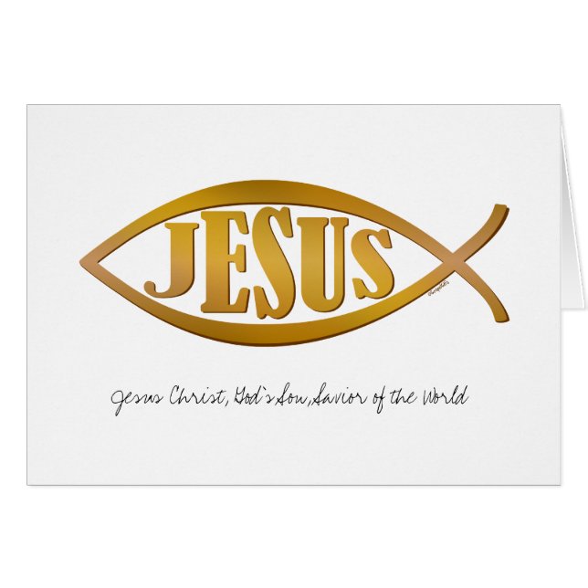 Jesus med kristet fisksymbol hälsningskort (Framsidan Horizontal)