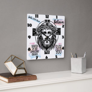 Jesus med Krona i Thorns Fyrkantig Klocka