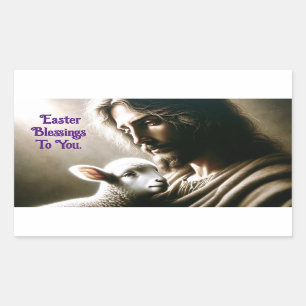 Jesus med Lamb Sticker Rektangulärt Klistermärke