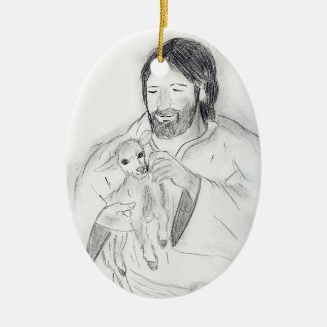 Jesus med lamben julgransprydnad keramik (Framsidan)