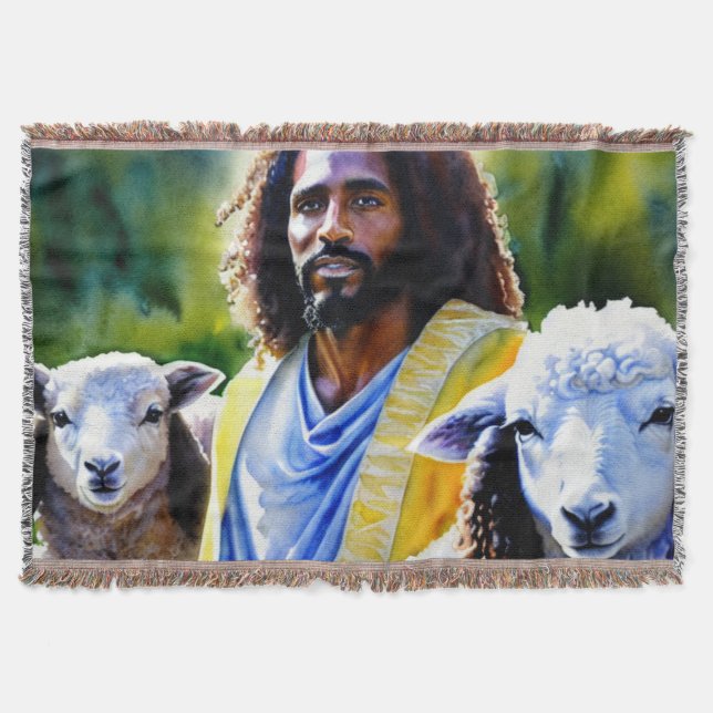Jesus med Lambs Throw Blanket Filt (Framsidan)