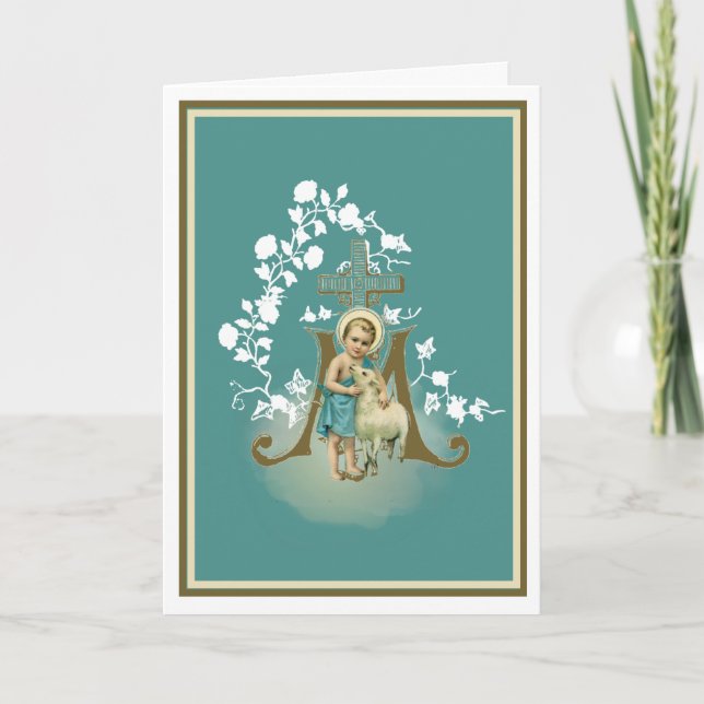 Jesus med lamm religiös elegant vintage kort (Framsida)