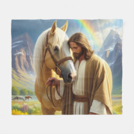 Jesus med Palomino-häst i naturskön landskap Fleecefilt