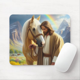 Jesus med Palomino-häst i naturskön landskap Musmatta