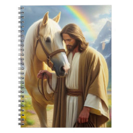 Jesus med Palomino-häst i pittoresk landskap Anteckningsbok