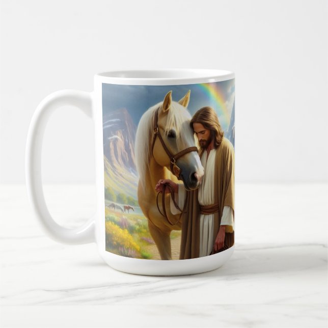 Jesus med Palomino Horse i Scenia Ligcape Kaffemugg (Vänster)