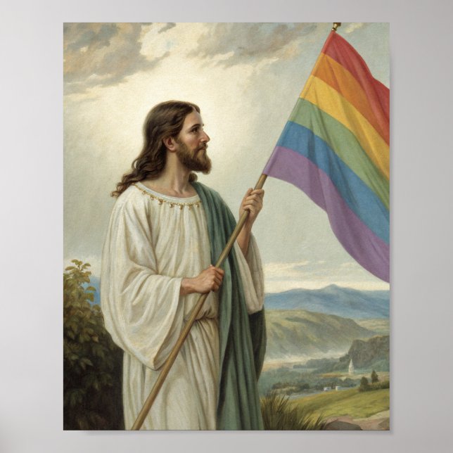 Jesus med pridets flagga poster (Framsidan)