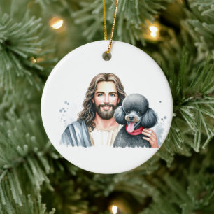 Jesus med Pudel= 1:a julen i himlen Julgransprydnad Keramik