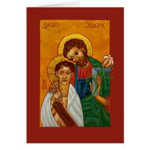 Jesus med St Joseph som Worker & Far Blank Card Hälsningskort