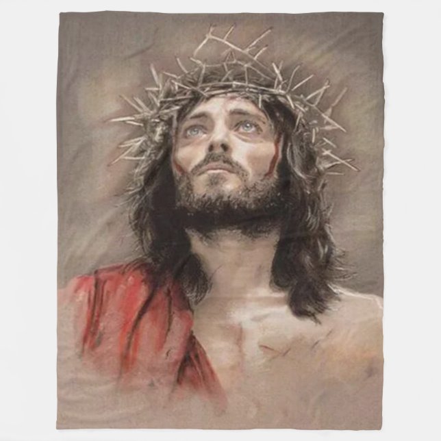 JESUS med THORNS Fleecefilt (Framsidan)