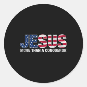 Jesus mer än en erövrande amerikansk Flagga design Runt Klistermärke